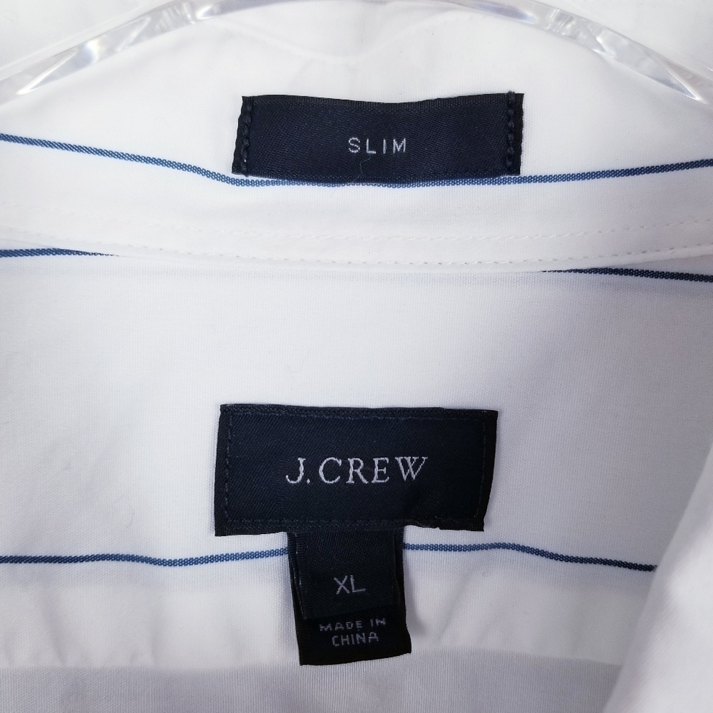 J. Crew Men's White/Blue Striped Button Front Shirt, size XL Slim - Picture 3 of 8
